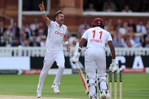 James Anderson celebrates Kraigg Brathwaite wicket